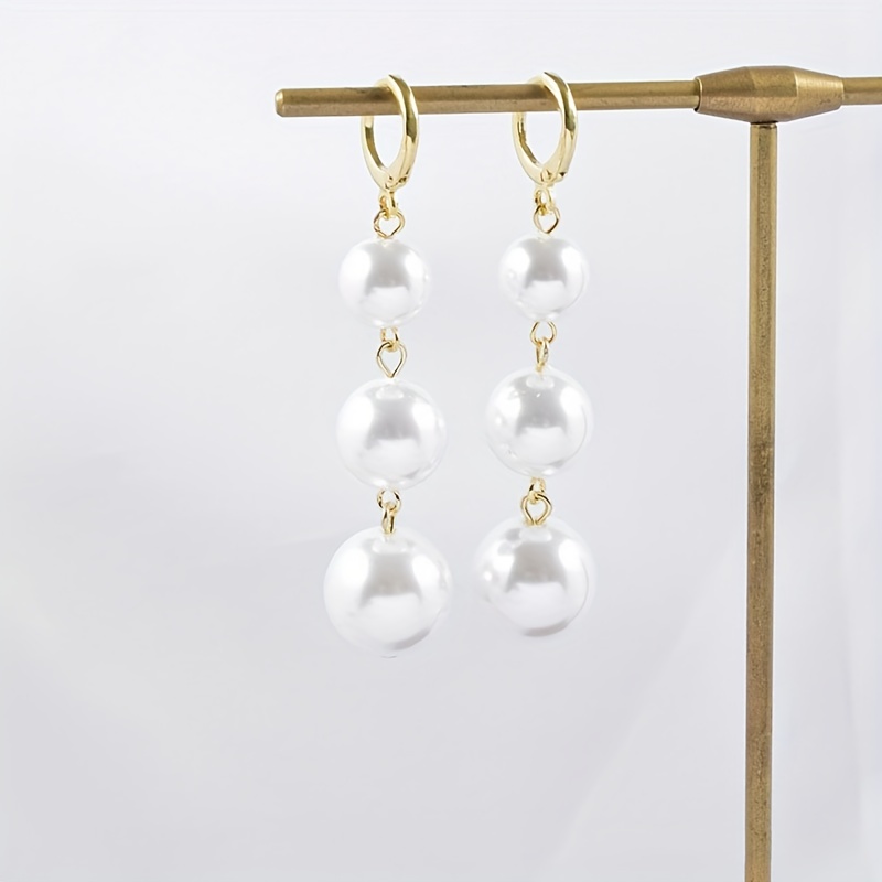 Women's Pearl Drop Earrings Long Tassel Beaded with Hooks